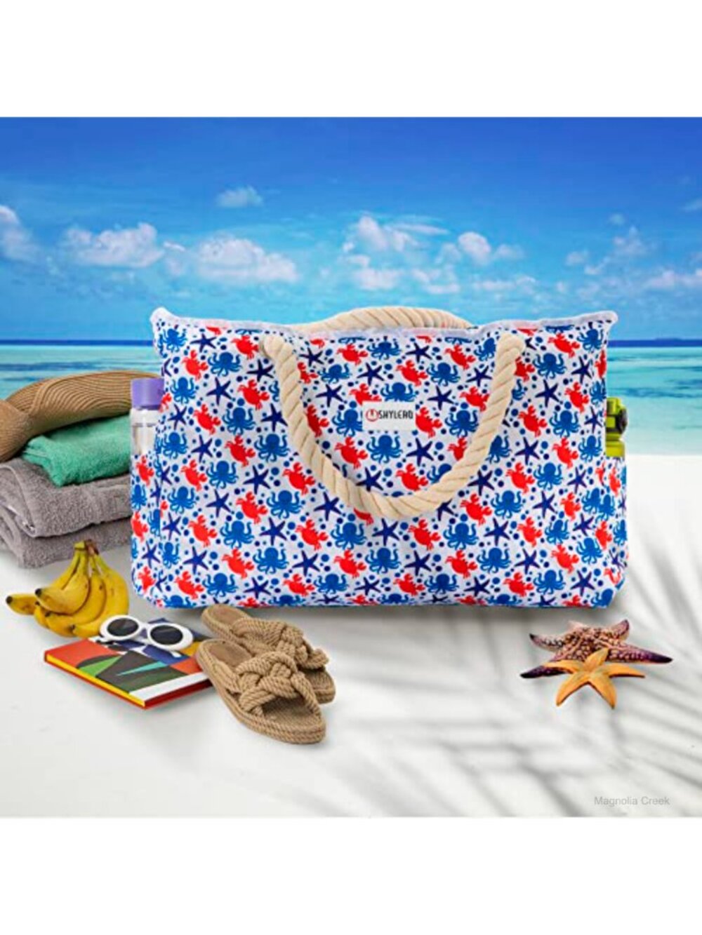 Water-Repellent Large Beach Tote Bag with Pockets & Airtight Pouch - Picture 2 of 6